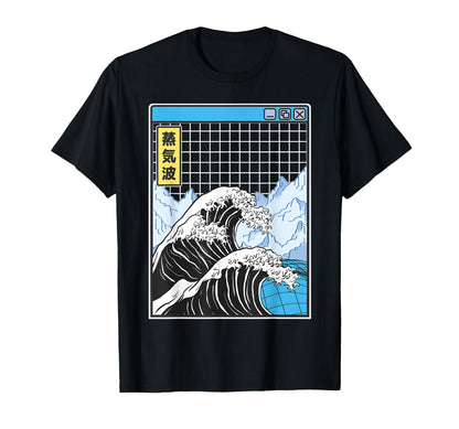 Great Wave Off Kanagawa Grid Kawaii T-Shirt - Unique Graphic Unisex
