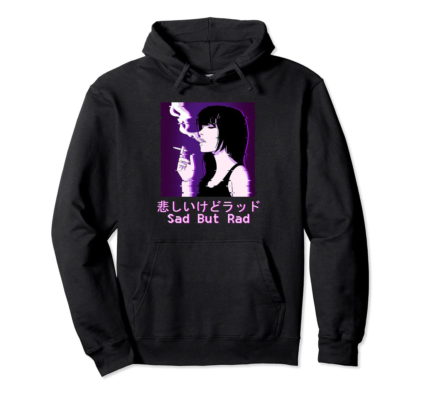 Sad Anime Japanese Glitch Aesthetic Hoodie - Unique Graphic Unisex