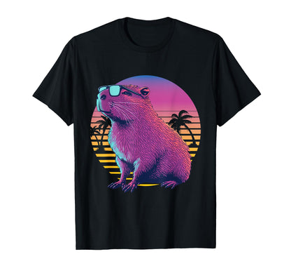Funny Capybara Rodent Vaporwave T-Shirt - Fun Novelty Design Men Women