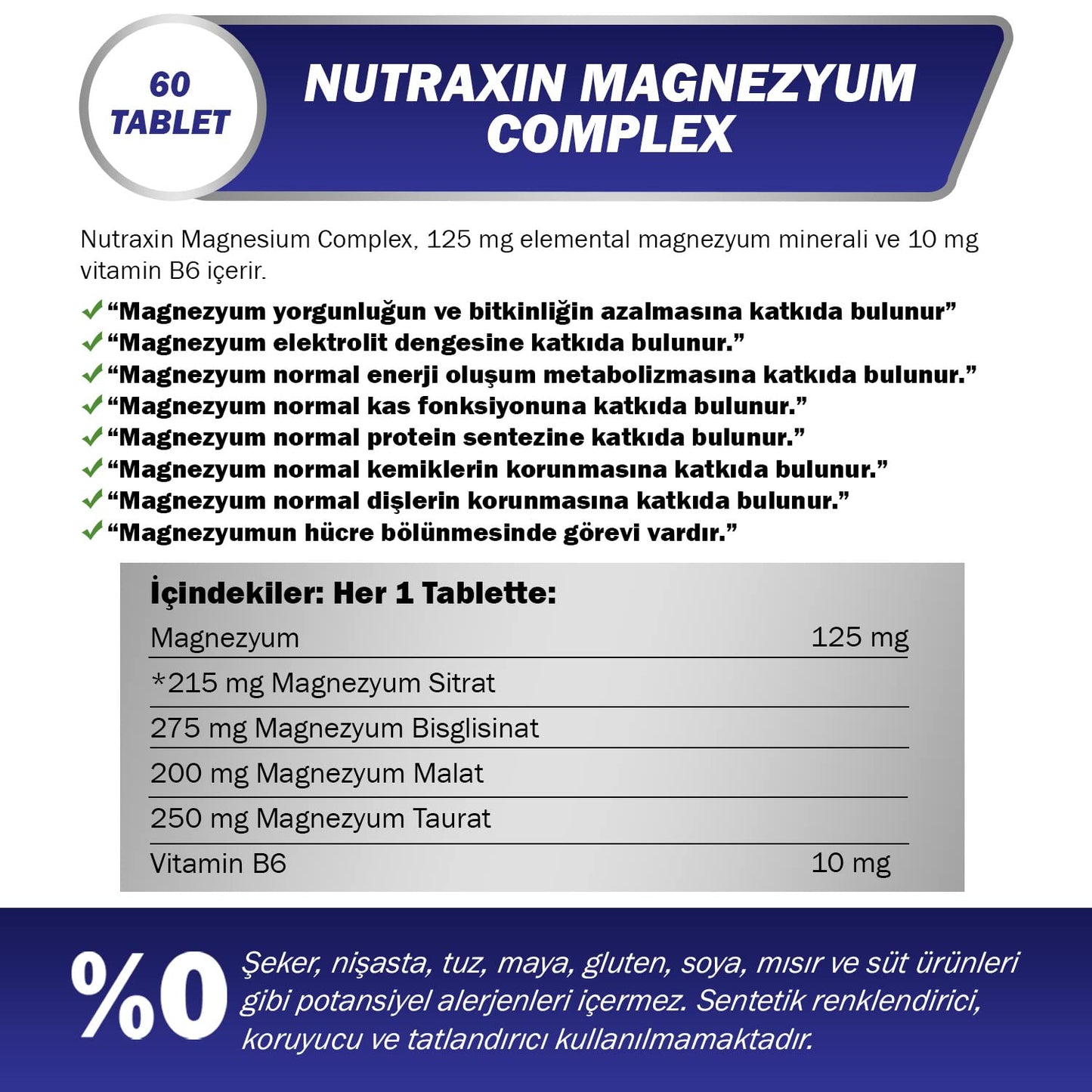 Nutraxin Magnesium Complex 60 Tablet - Comprehensive Magnesium Supplement with Vitamin B6