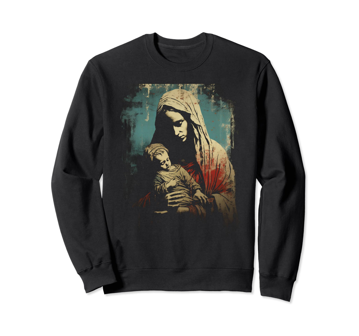 Mary Jesus Distressed 90S Goth Grunge Sweatshirt - Unique Graphic Unisex