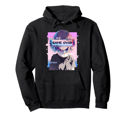 Game Over Sad Glitch Eyes Vaporwave Hoodie - Minimalist Print Men Women
