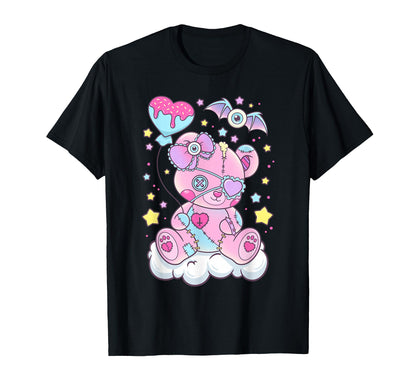 Kawaii Pastel Goth Scary Bear T-Shirt - Minimalist Print Men Women