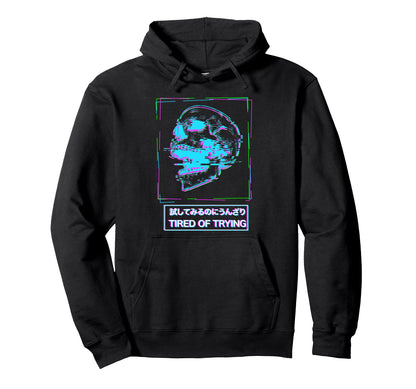 Aesthetic Vaporwave Japanese Tired Hoodie - Custom Art Print for Adults