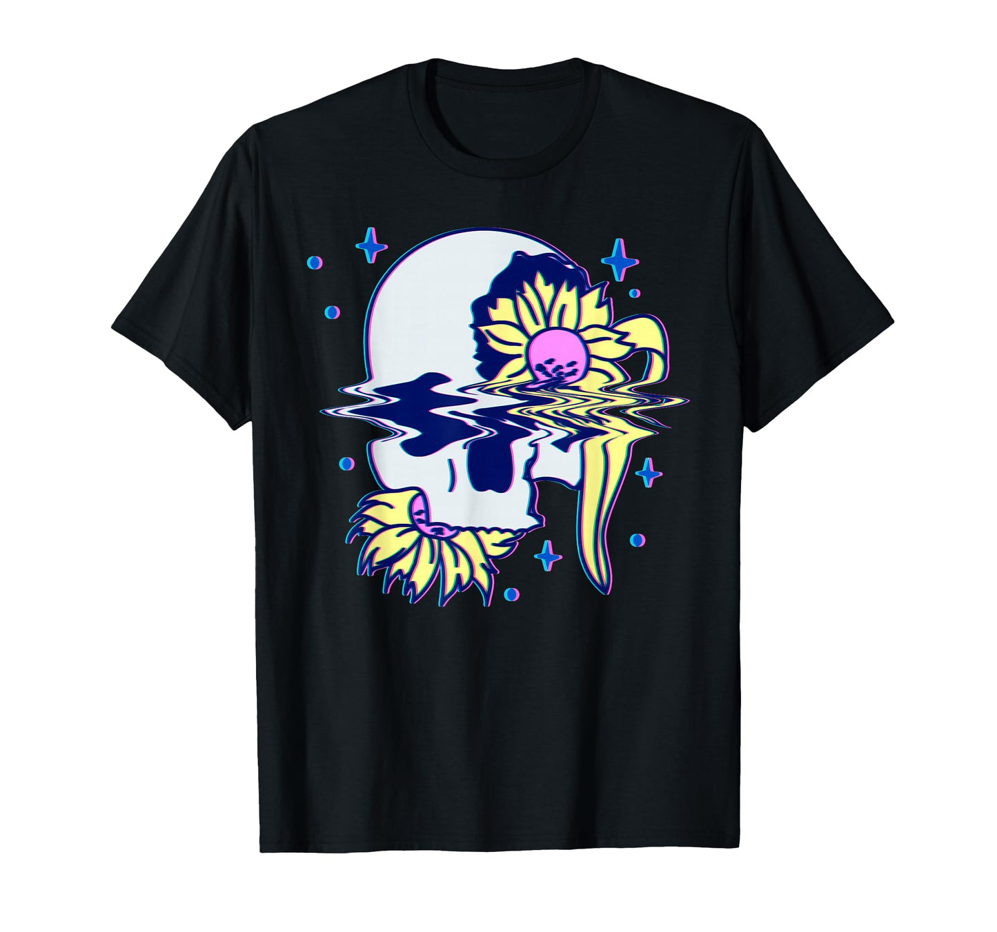 Pastel Goth Skull And Flowers T-Shirt - Casual Everyday Wear for Adults