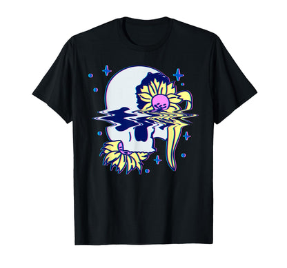 Pastel Goth Skull And Flowers T-Shirt - Casual Everyday Wear for Adults