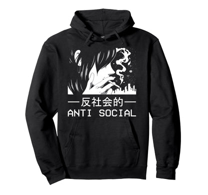 Japanese Aesthetic Antisocial Anime Sad Hoodie - Aesthetic Graphic Unisex
