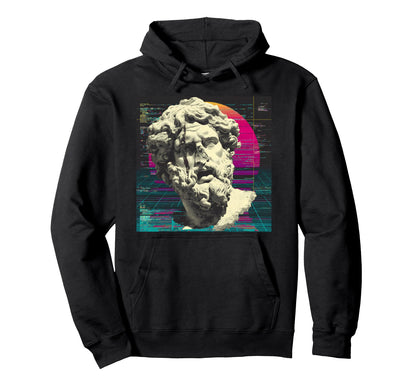 Vaporwave Glitch Art Greek Bust Aesthetic Hoodie - Minimalist Print Unisex