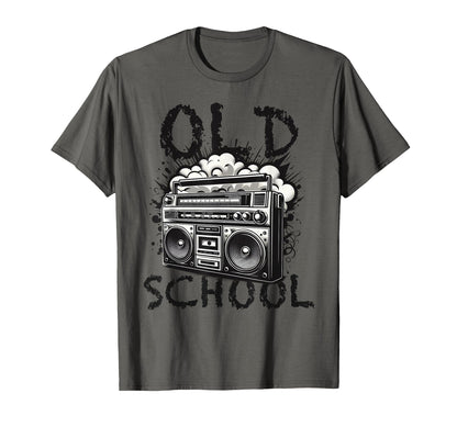 Old School Boombox Black White Hip T-Shirt - Aesthetic Graphic Men Women