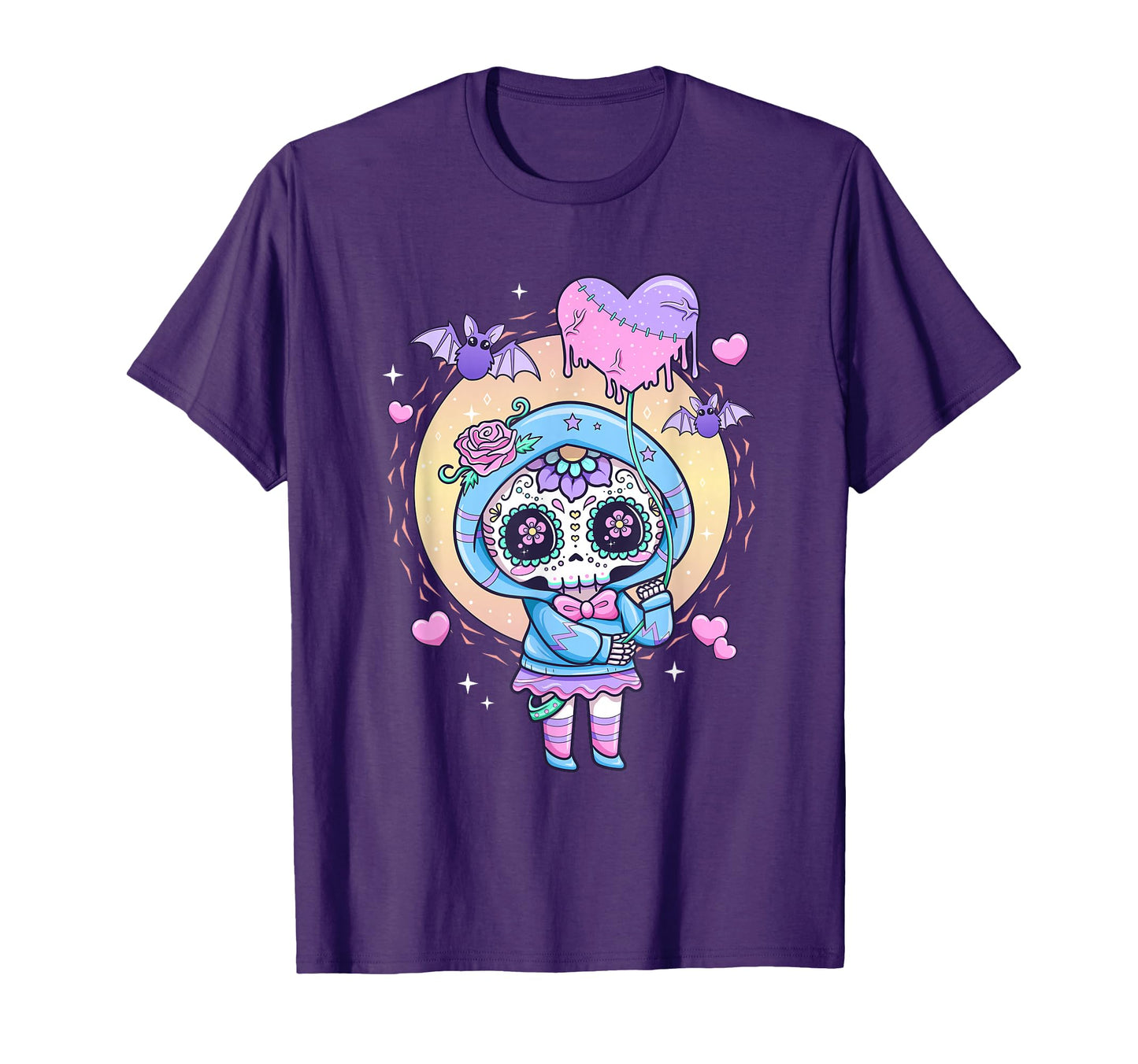 Kawaii Pastel Goth Creepy Sugar Skull T-Shirt - Trendy Graphic for Adults