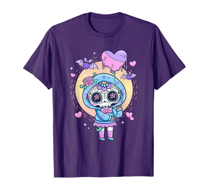 Kawaii Pastel Goth Creepy Sugar Skull T-Shirt - Trendy Graphic for Adults