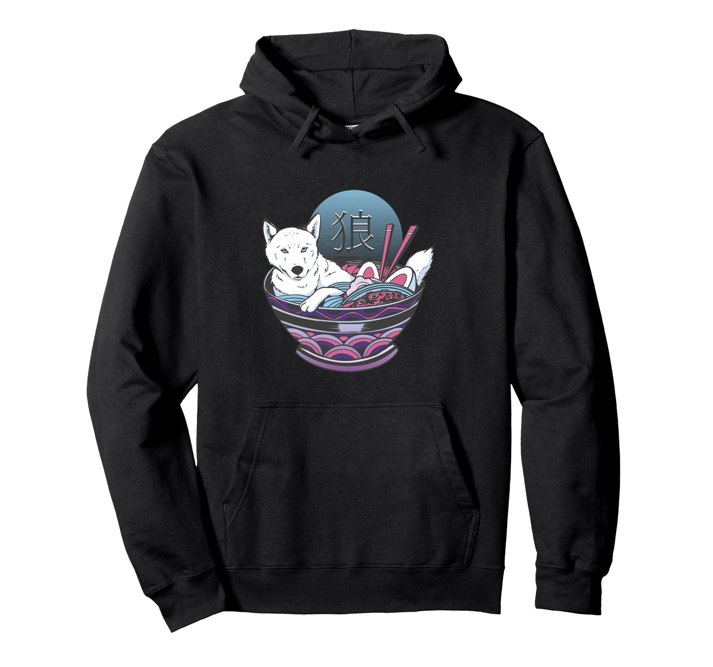 Anime Wolf Ramen Bowl Japanese Kawaii Hoodie - Graphic Print for Adults
