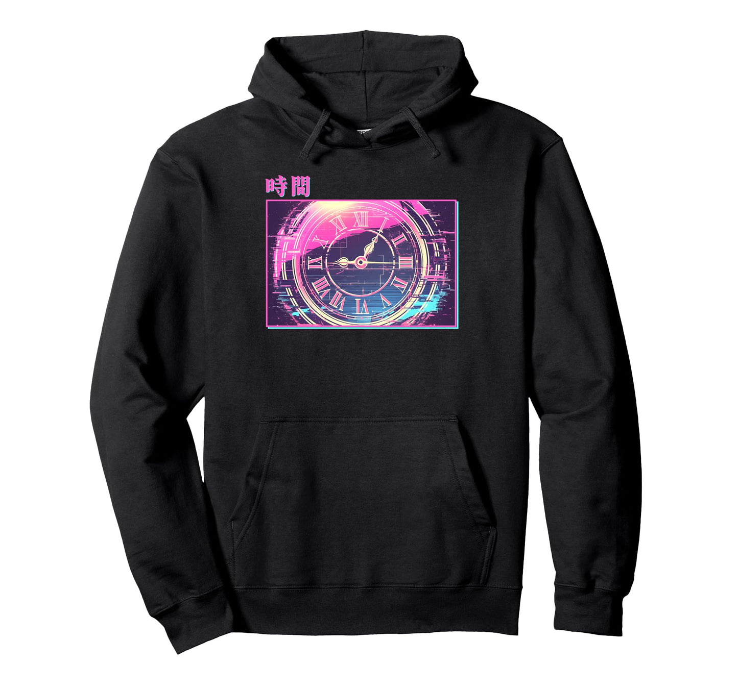 Time Clock 80S Glitch Vaporwave Aesthetic Hoodie - Novelty Apparel Unisex