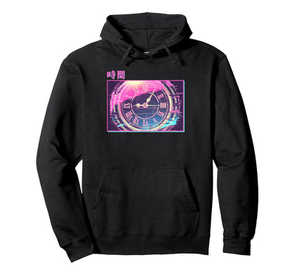 Time Clock 80S Glitch Vaporwave Aesthetic Hoodie - Novelty Apparel Unisex