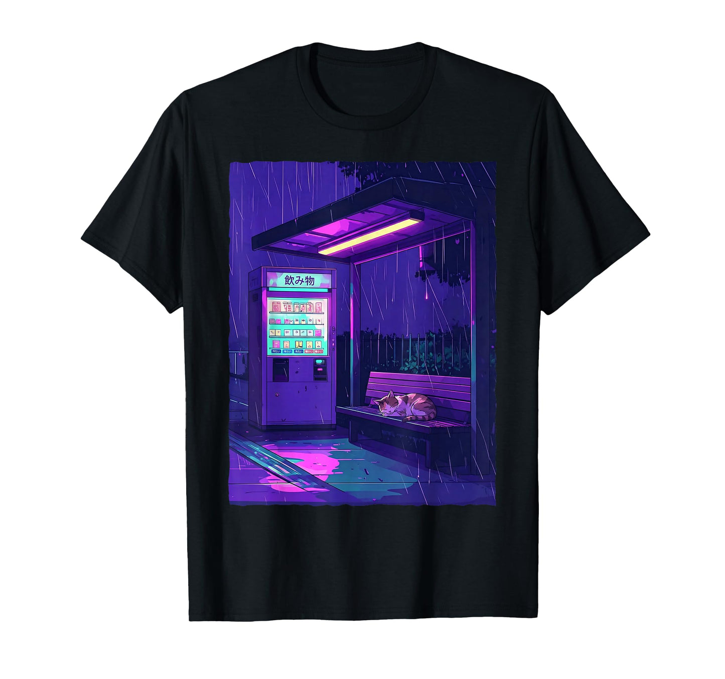 Lofi Anime Cat Japanese Vending Machine T-Shirt - Novelty Apparel Unisex