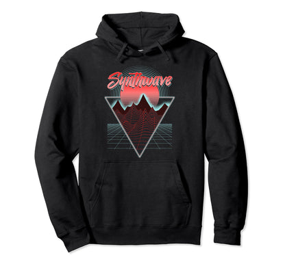 Synthwave Mountain Sunrise Hoodie - Casual Everyday Wear for Adults