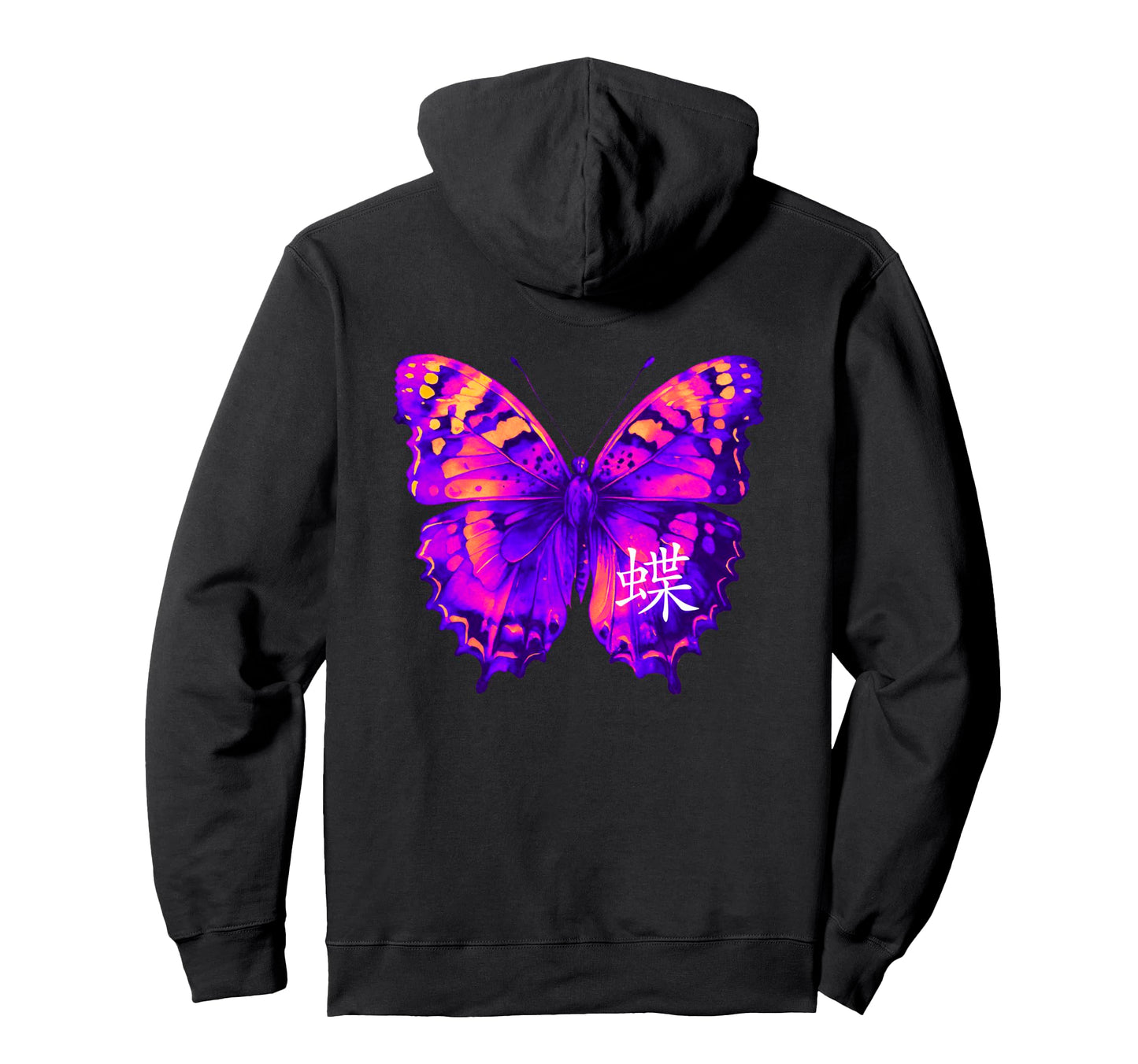 Backprint Aesthetic Butterfly Kanji Hoodie - Unique Graphic Unisex