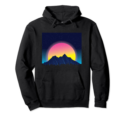 Retrowave Mountain Landscape Hoodie - Casual Everyday Wear for Adults