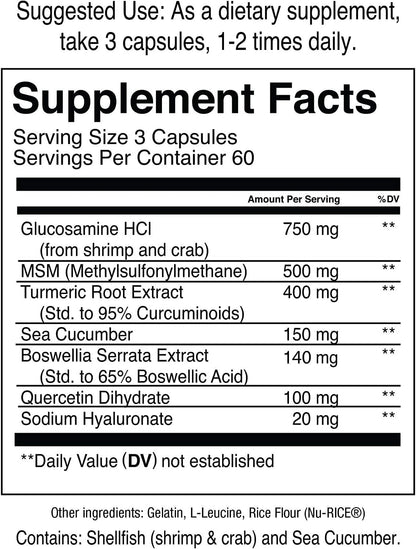 Jocko Fuel Joint Support Supplement - Glucosamine MSM for Joint Pain(180 Capsules)