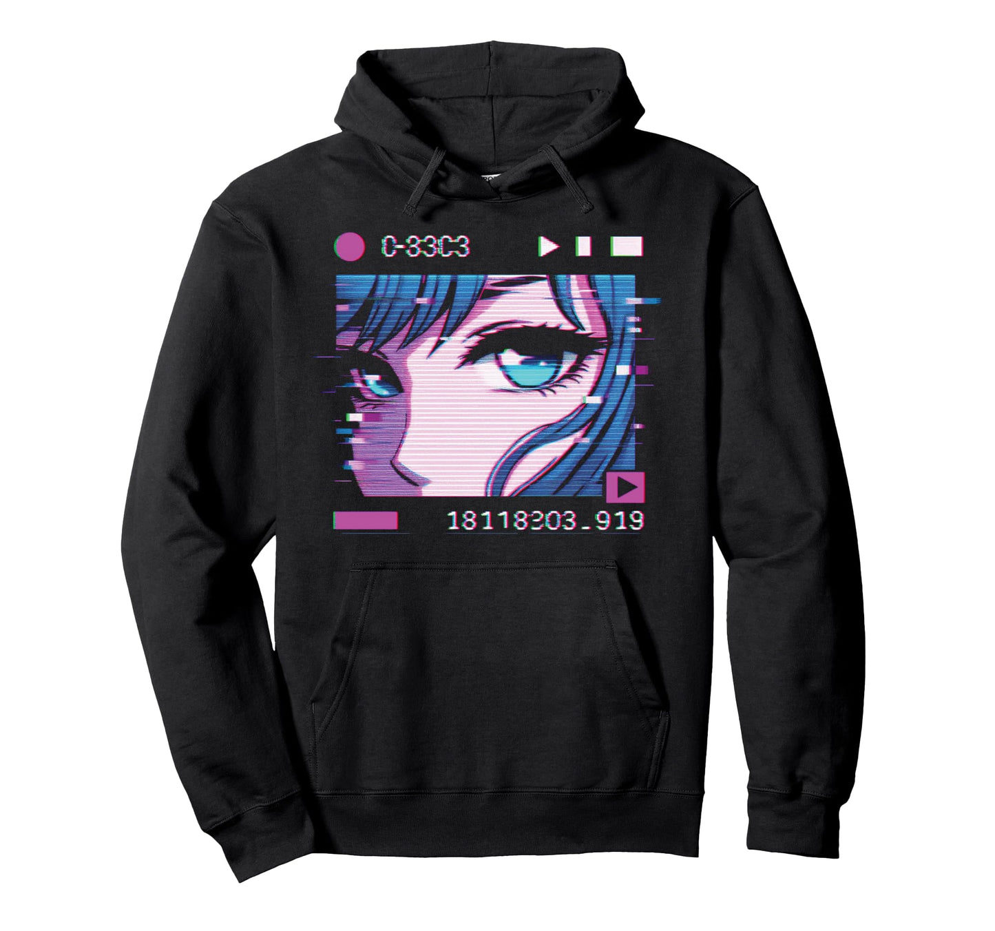 Anime Vaporwave Aesthetic Glitch Hoodie - Trendy Graphic for Adults