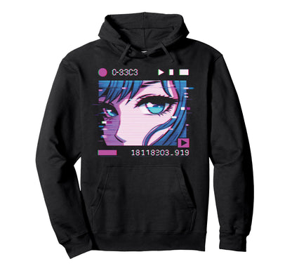 Anime Vaporwave Aesthetic Glitch Hoodie - Trendy Graphic for Adults