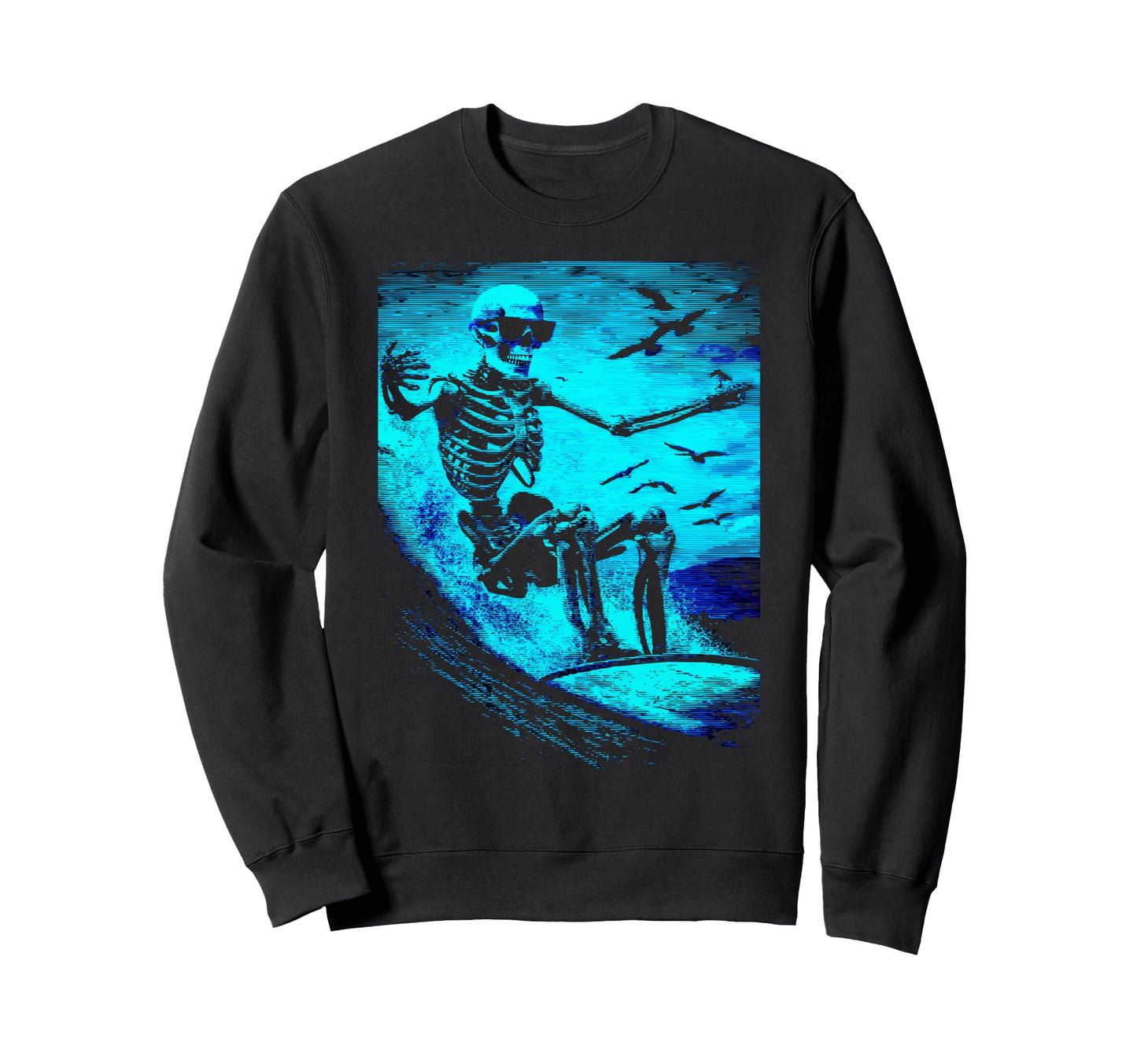 Surfing Skeleton Surfer Riding Wave Sweatshirt - Minimalist Print Unisex