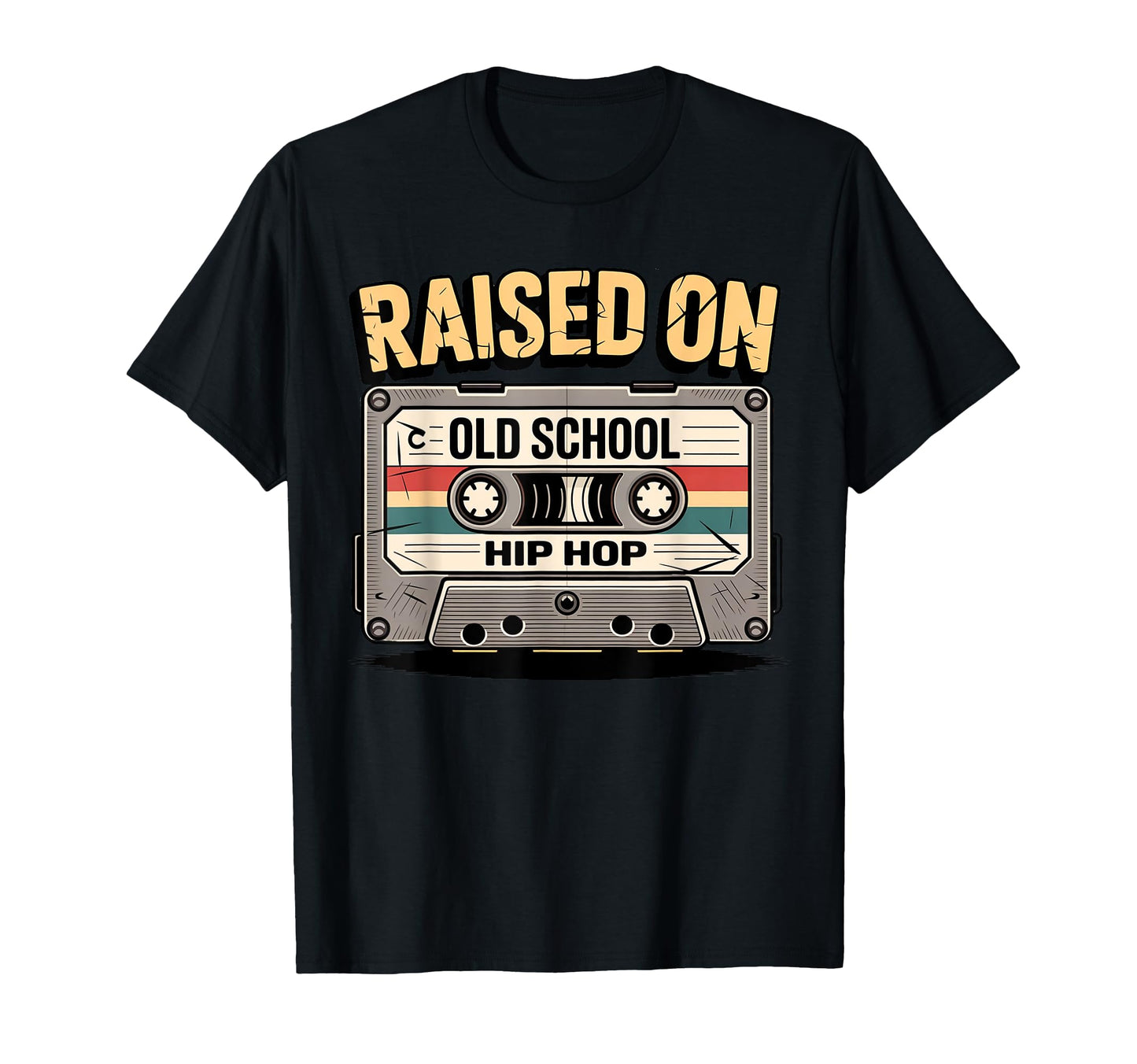 Raised Old School Hip Hop Cassette T-Shirt - Fun Novelty Design for Adults