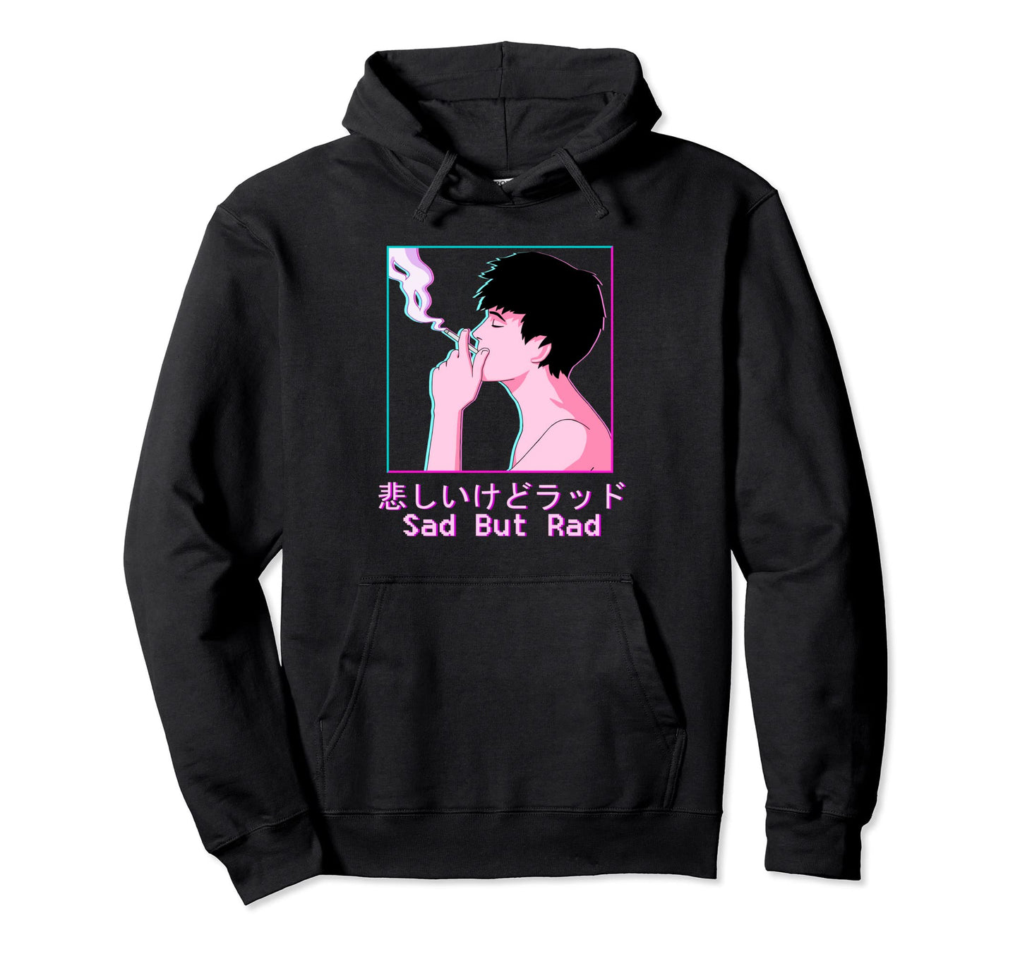 Vaporwave Aesthetic Japanese Smoking Sad Hoodie - Unique Graphic Men Women
