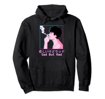 Vaporwave Aesthetic Japanese Smoking Sad Hoodie - Unique Graphic Men Women