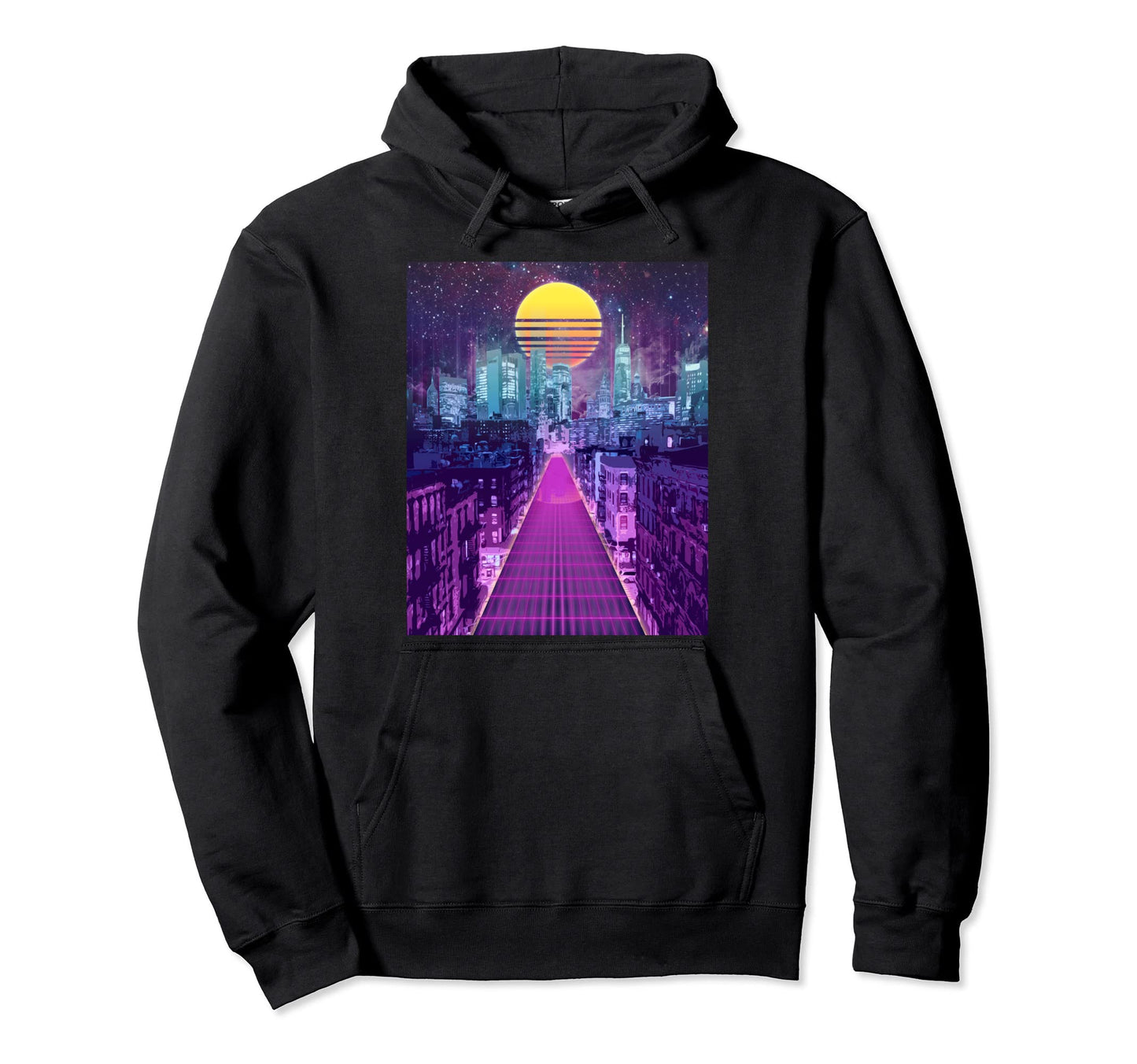 Digital Cityscape Vaporwave Aesthetic Hoodie - Casual Everyday Wear Unisex