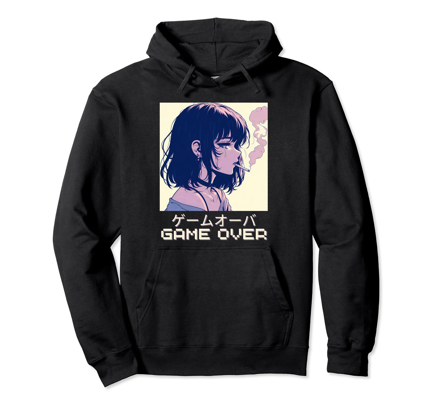 90S Japanese Sad Anime Game Over Hoodie - Fun Novelty Design for Adults