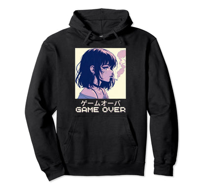 90S Japanese Sad Anime Game Over Hoodie - Fun Novelty Design for Adults