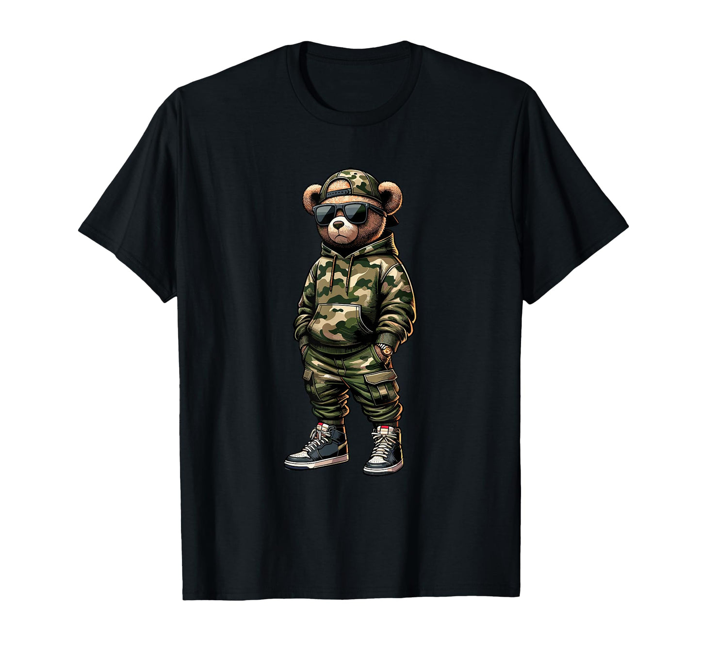 Camo Hip Hop Teddy Bear Rapper T-Shirt - Streetwear Style Men Women