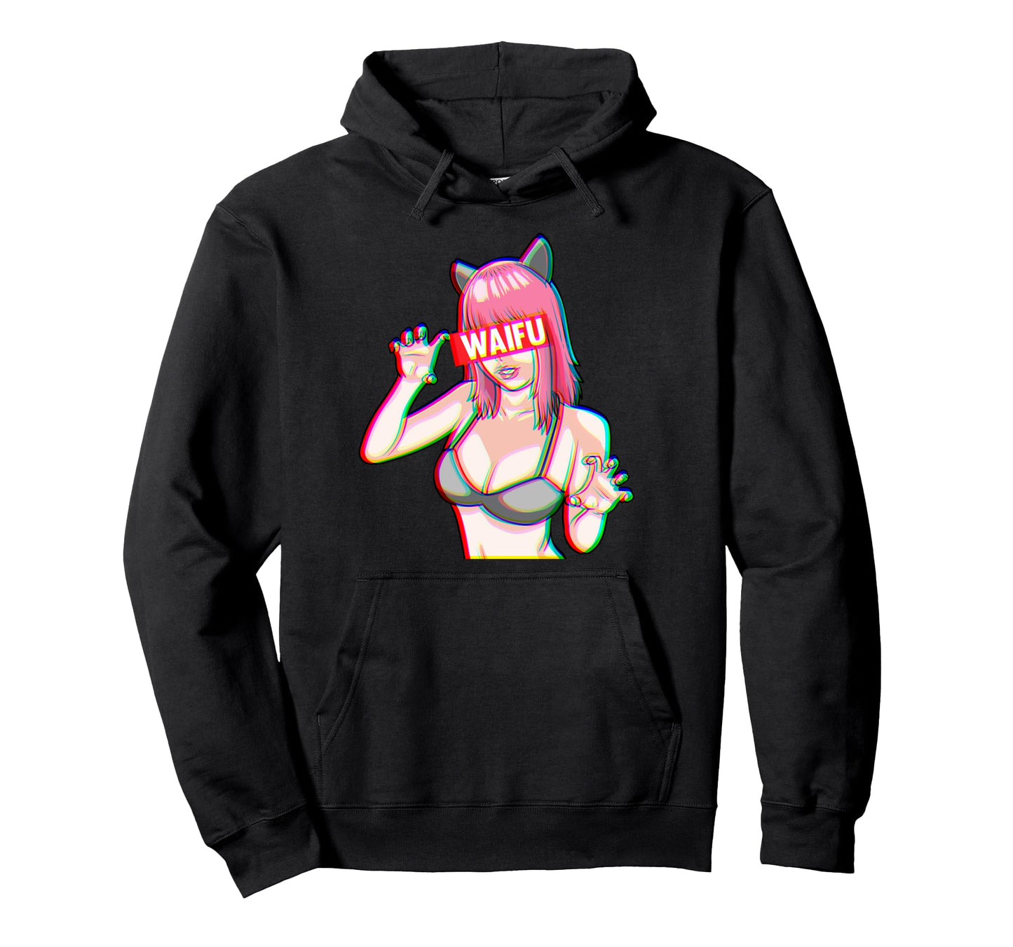 Glitch Waifu Aesthetic Anime Catgirl Hoodie - Minimalist Print for Adults