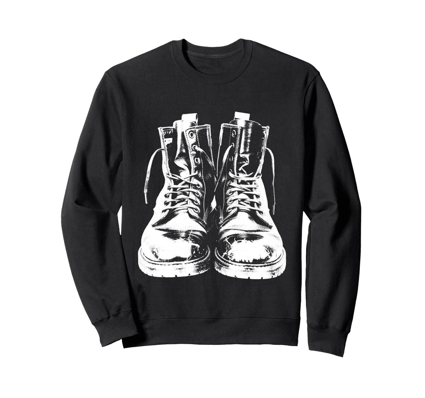 Punk Rock Combat Boots 90S Grunge Sweatshirt - Minimalist Print Men Women