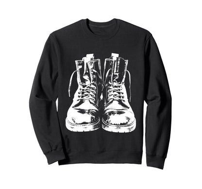 Punk Rock Combat Boots 90S Grunge Sweatshirt - Minimalist Print Men Women