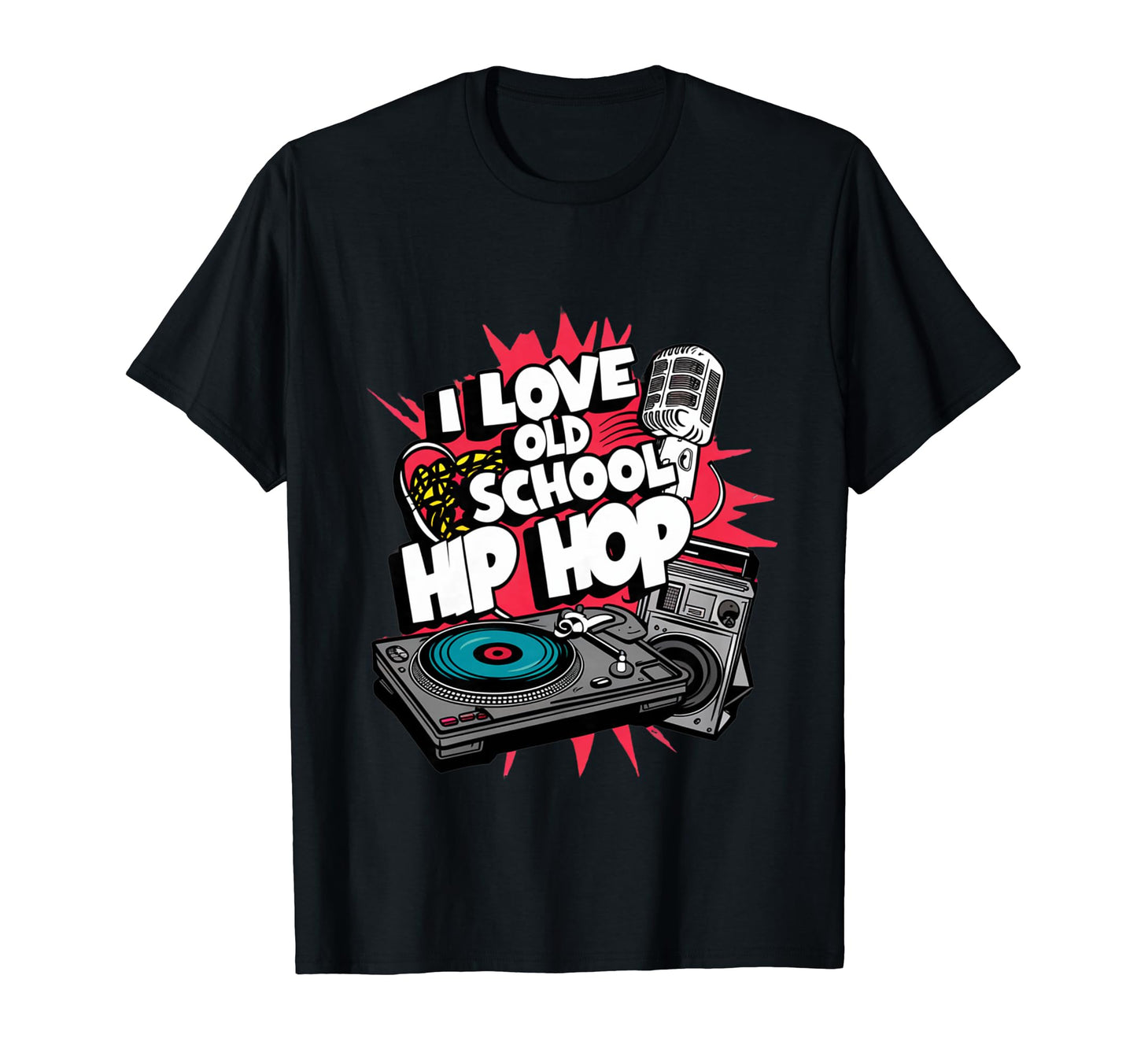 I Love Old School Hip Hop Urban Rap T-Shirt - Custom Art Print for Adults
