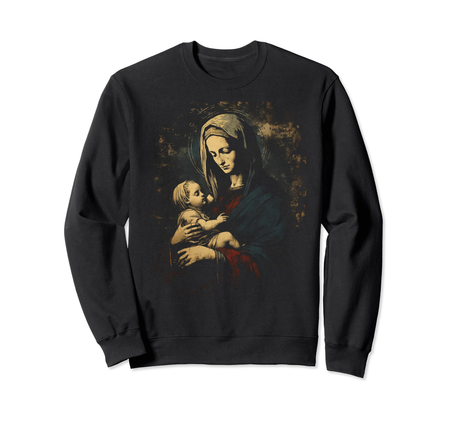 Mary Jesus Distressed 90S Goth Grunge Sweatshirt - Novelty Apparel Unisex