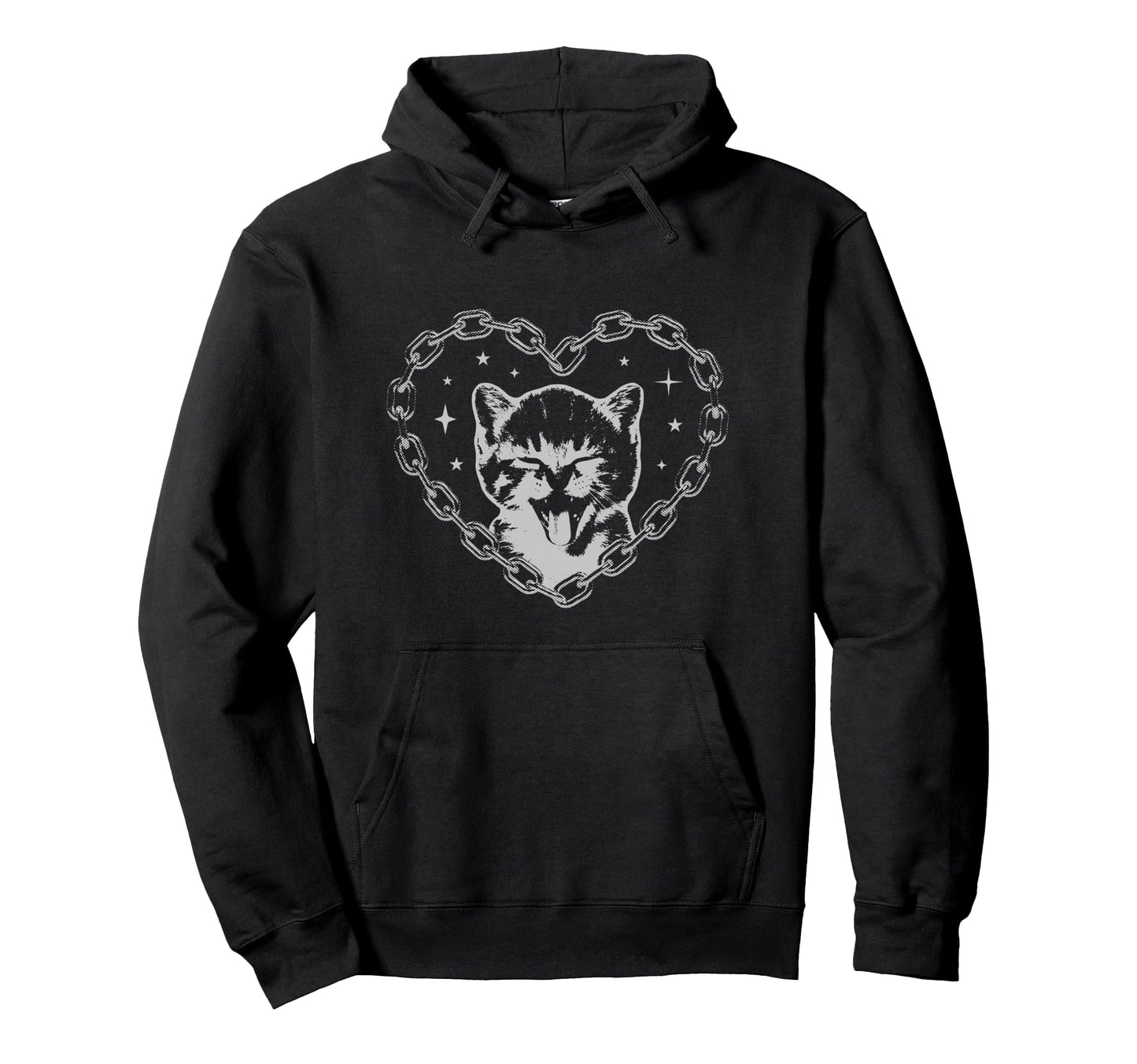 Y2K Cat Chain Heart Emo Goth 90S Hoodie - Fun Novelty Design for Adults