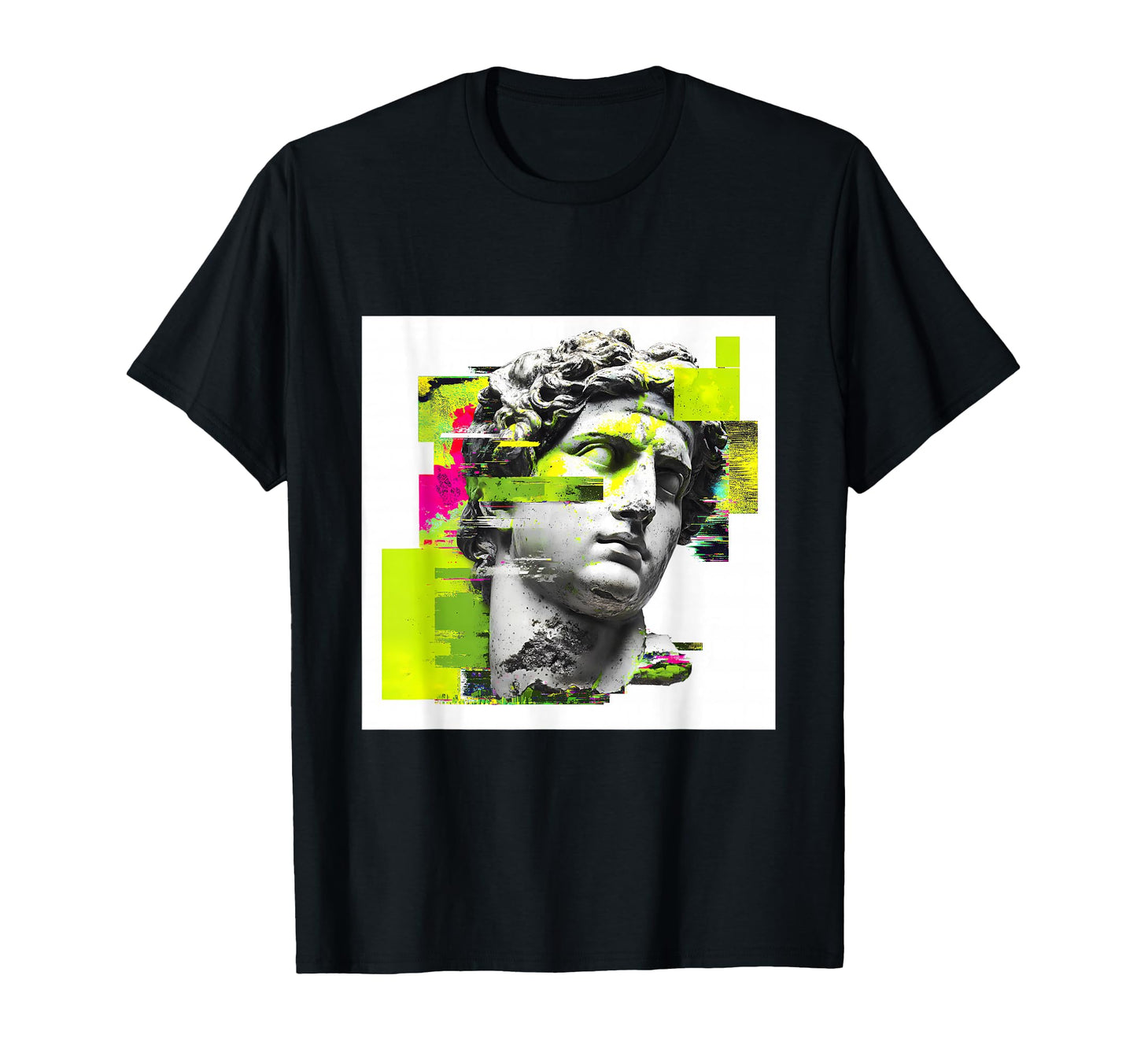 Glitch Art Classical Statue T-Shirt - Minimalist Print for Adults