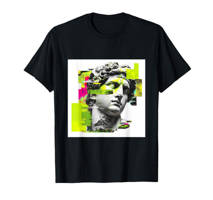 Glitch Art Classical Statue T-Shirt - Minimalist Print for Adults