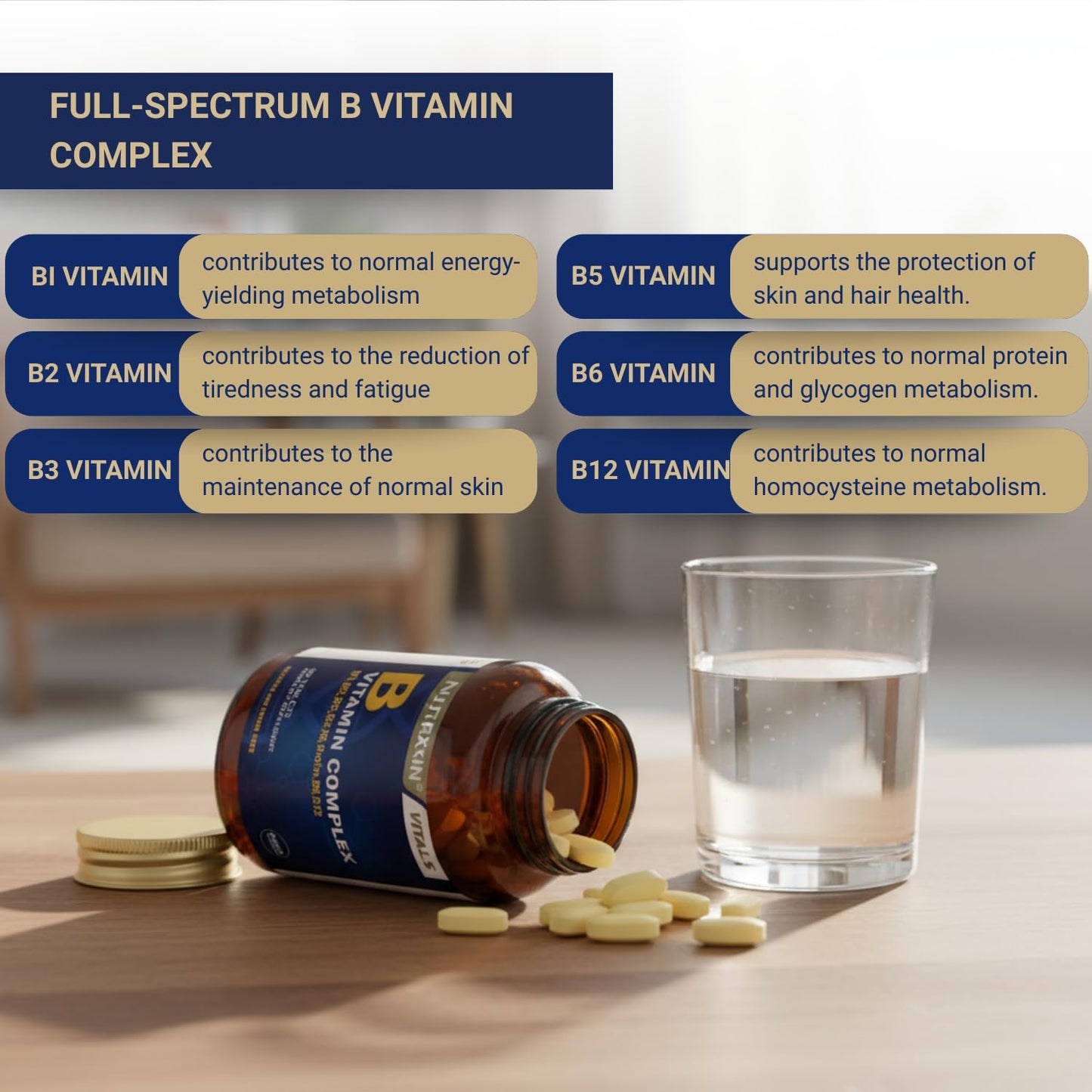 Nutraxin B Vitamin Complex 60 Tablets - Dietary Supplement for Adults with Comprehensive B Vitamins