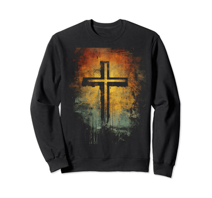 Cross Distressed 90S Goth Grunge Sweatshirt - Minimalist Print for Adults