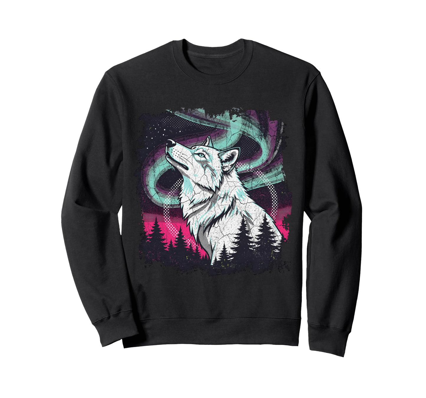 Howling Wolf Aurora 90S Grunge Aesthetic Sweatshirt - Unique Graphic Unisex