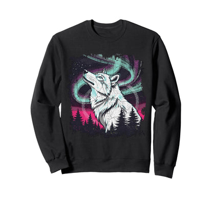 Howling Wolf Aurora 90S Grunge Aesthetic Sweatshirt - Unique Graphic Unisex