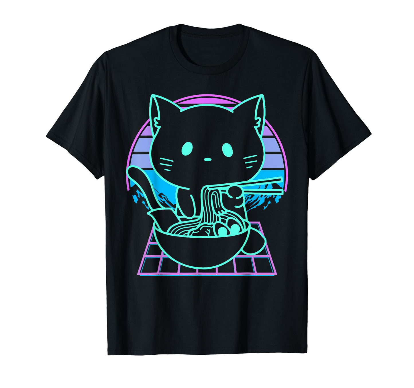 Anime Ramen Cat Japanese Noodles Vaporwave T-Shirt - Unique Graphic Unisex