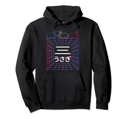 Three Rabbits Vaporwave Synthwave Hoodie - Novelty Apparel for Adults