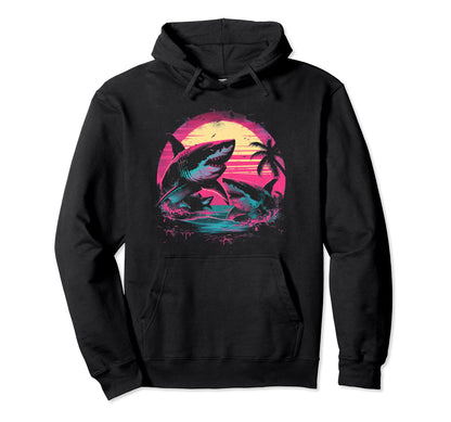 Shark Vaporwave Aesthetic Synthwave 80S Hoodie - Custom Art Print Unisex