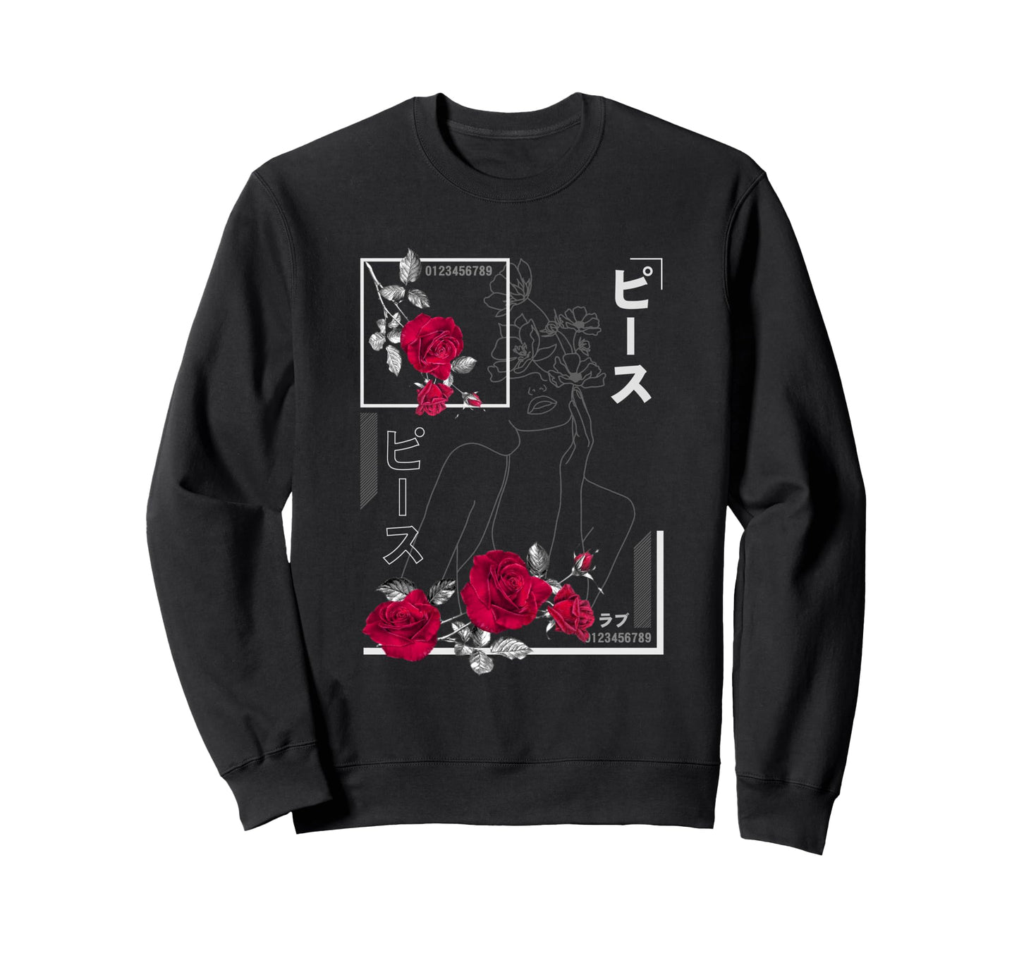 Japan Minimalist Rose Japanese Sweatshirt - Graphic Print Men Women