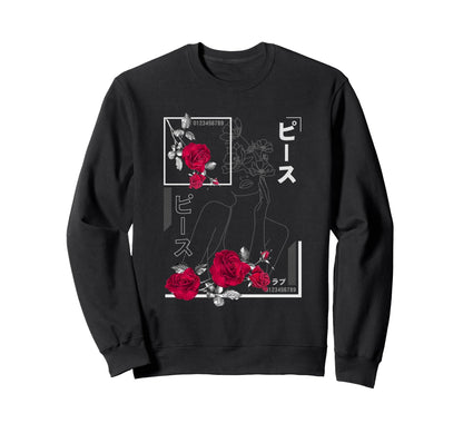 Japan Minimalist Rose Japanese Sweatshirt - Graphic Print Men Women